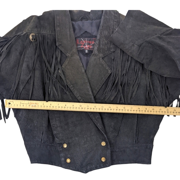 Vintage 80s Fringe Leather Jacket Western Womens Black Distressed - Picture 11 of 14
